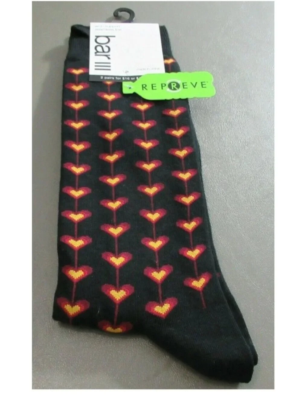 Bar III Men's 1-Pair Casual Novelty Socks, Black Tiled Hearts, Shoe Size 7-12